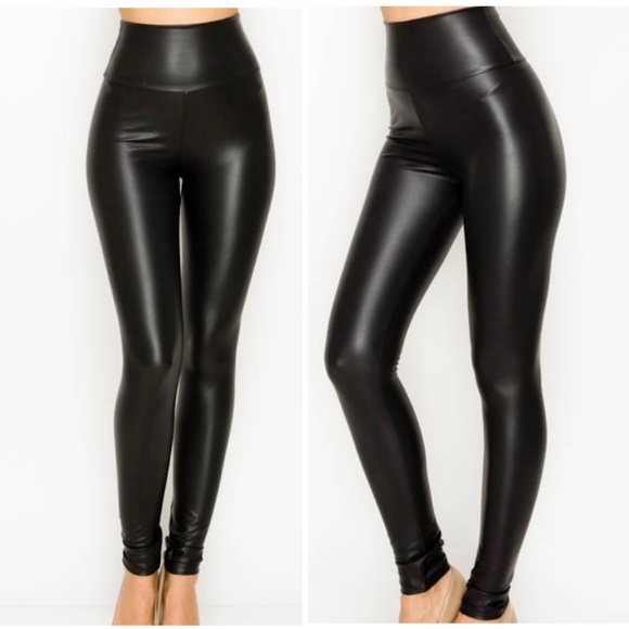 Pants - LAST ONE Liquid Asphalt Faux Leather Leggings Black